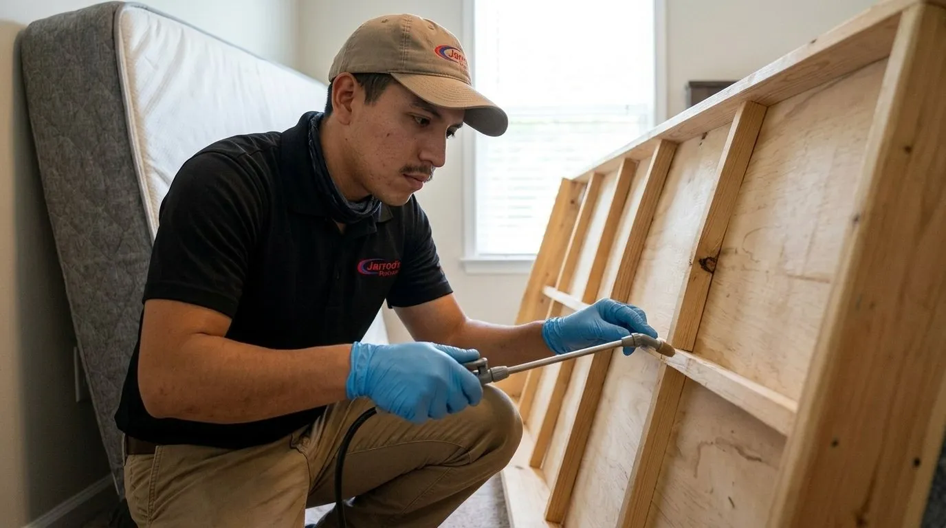 Bed Bug Treatment in Columbus, GA: Jarrod's technician treating a box spring frame