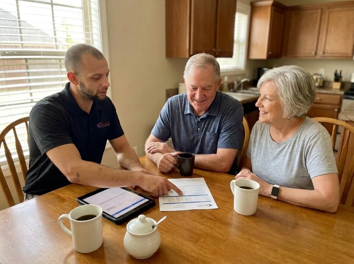 Bed Bug Treatment in Columbus, GA: Jarrod's technician going over a treatment plan with an older couple at their kitchen table